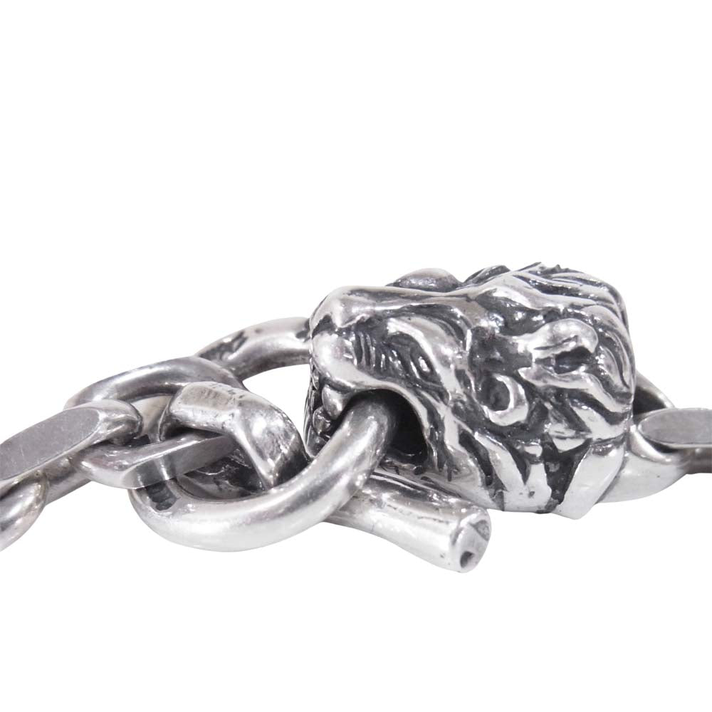 BILL WALL LEATHER ビルウォールレザー スクエア チェーン リンク w/ アニマル ヘッド ライオン Tバー ブレスレット シルバー系【中古】