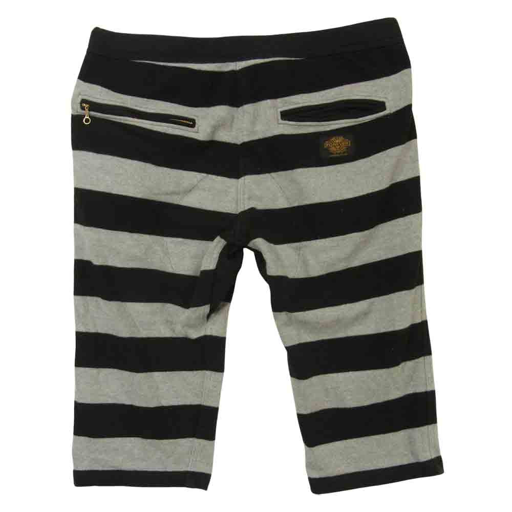 ウエストライド ボーダー スウェット ショート パンツ コットン ブラック系 グレー系【中古】