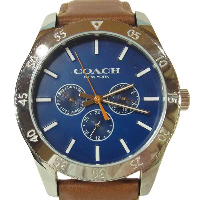 COACH コーチ クロノグラフ リストウォッチ 腕時計 レザー ステンレススチール ブラウン系【中古】