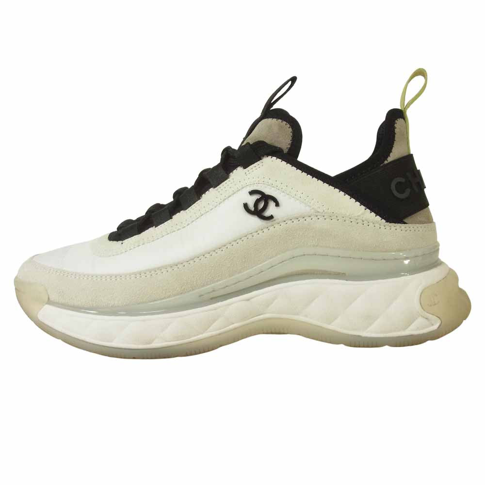 CHANEL シャネル G35617 ベルベット カーフスキン CC ココマーク スニーカー オフホワイト系 36【中古】