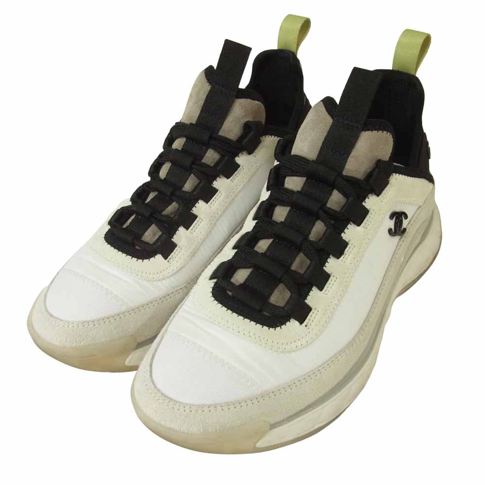 CHANEL シャネル G35617 ベルベット カーフスキン CC ココマーク スニーカー オフホワイト系 36【中古】