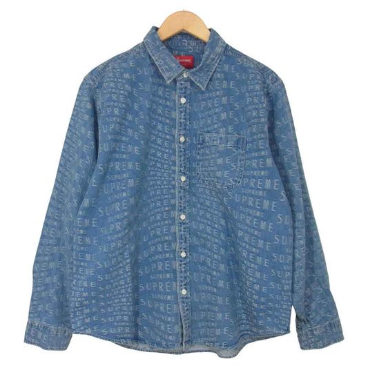 Supreme シュプリーム 21SS Warp Jacquard Logos Denim Shirt デニム シャツ ブルー系 M【新古品】【未使用】【中古】