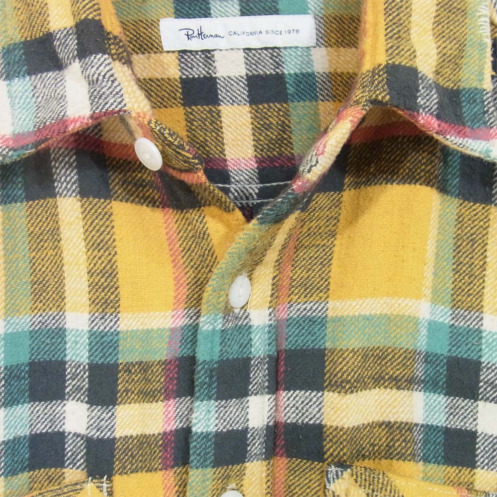 Ron Herman ロンハーマン カットオフ リペア加工 チェック ネルシャツ 長袖シャツ イエロー系 S【中古】