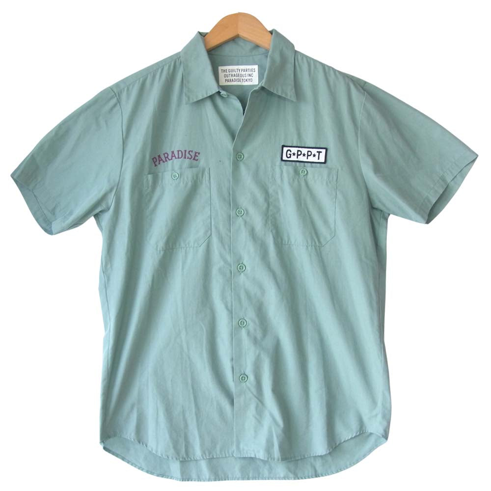 WACKO MARIA ワコマリア WORK SHIRT S/S ワッペン ワークシャツ  グリーン系 L【中古】