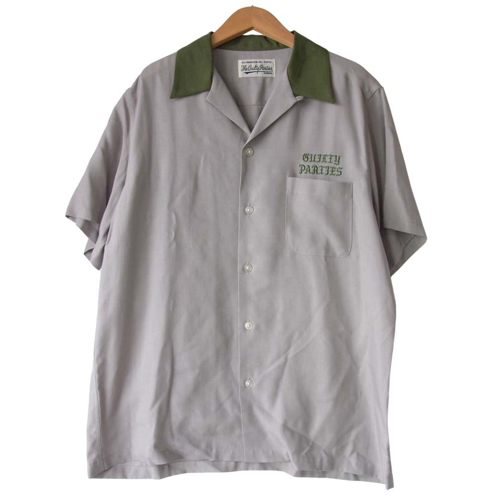 WACKO MARIA ワコマリア TWO-TONE 50'S SHIRT TYPE-2 胸ロゴ刺繍 オープンカラー 半袖 シャツ グレー系 M【美品】【中古】