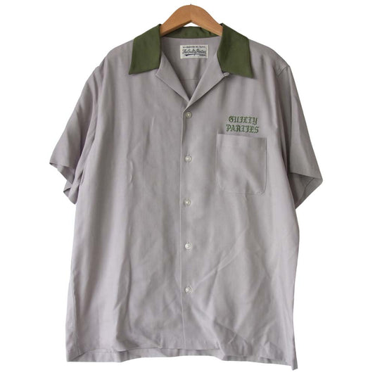 WACKO MARIA ワコマリア TWO-TONE 50'S SHIRT TYPE-2 胸ロゴ刺繍 オープンカラー 半袖 シャツ グレー系 M【美品】【中古】