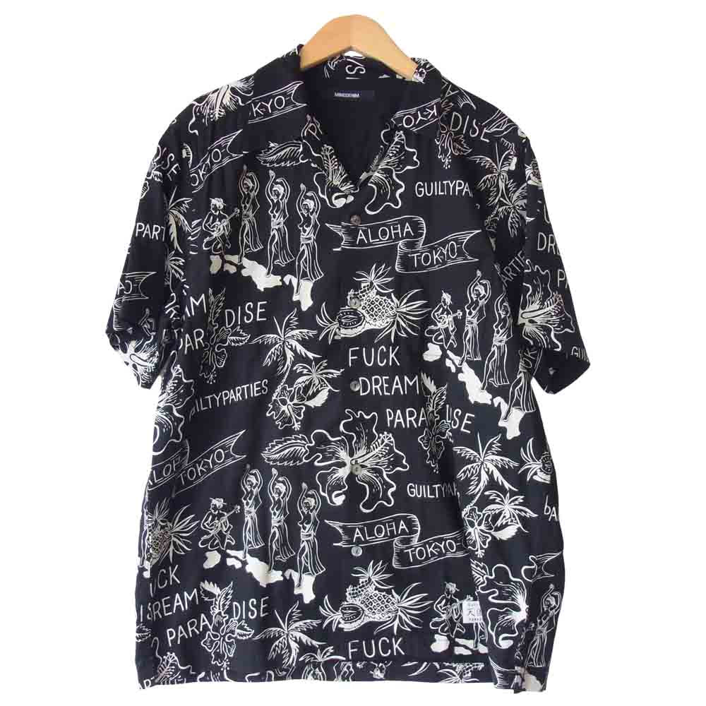 WACKO MARIA ワコマリア × マインデニム MINEDENIM 18SS 18MND-WM001-97-022 Hawaiian Shirt 総柄 アロハシャツ ブラック系 2【美品】【中古】