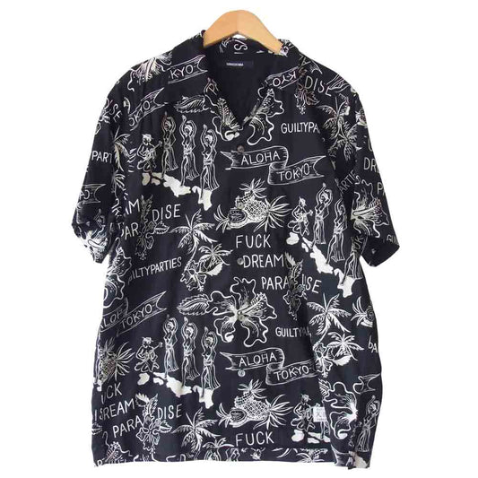 WACKO MARIA ワコマリア × マインデニム MINEDENIM 18SS 18MND-WM001-97-022 Hawaiian Shirt 総柄 アロハシャツ ブラック系 2【美品】【中古】
