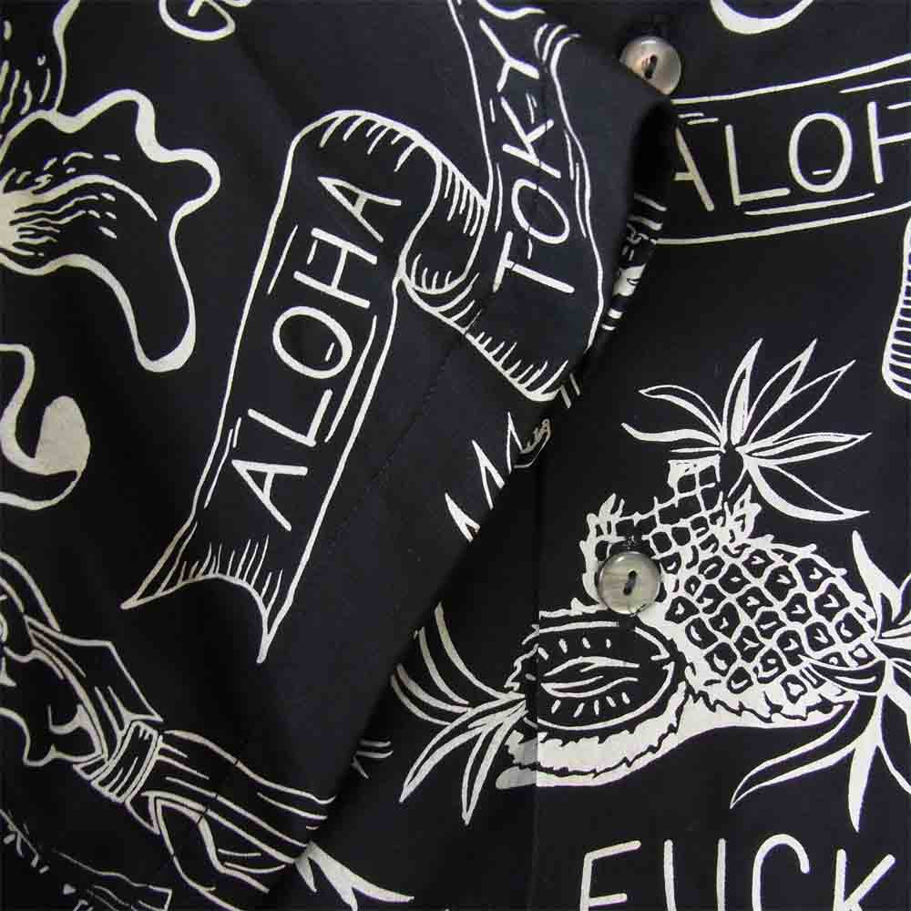 WACKO MARIA ワコマリア × マインデニム MINEDENIM 18SS 18MND-WM001-97-022 Hawaiian Shirt 総柄 アロハシャツ ブラック系 2【美品】【中古】