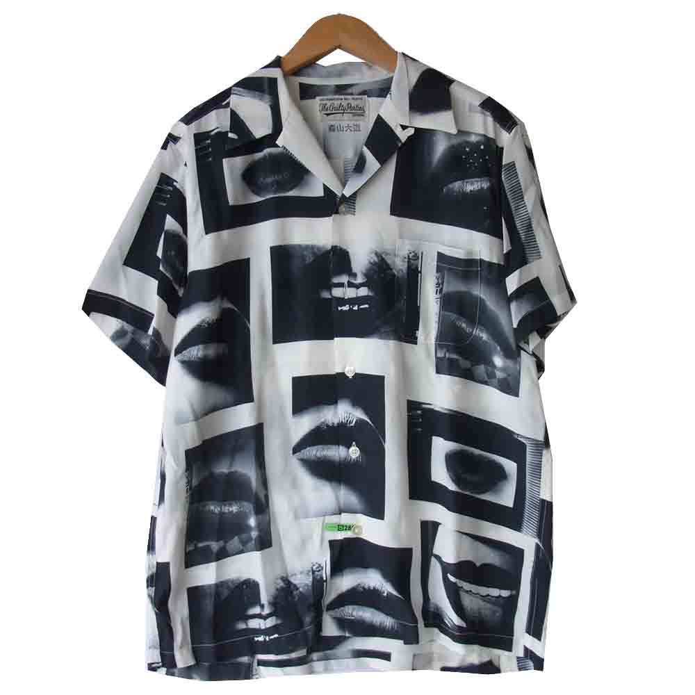 WACKO MARIA ワコマリア 18SS 森山大道 HAWAIIAN SHIRT TYPE-3 モノクロ リップ アロハ シャツ 黒×白 M【美品】【中古】