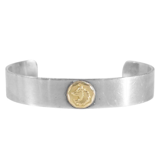 タディアンドキング K18 GPウルフ 平打ち バングル オオカミモチーフ シルバー系【中古】