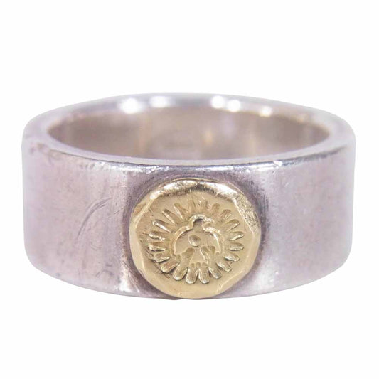 WINGROCK ウィングロック K18 メタル 平打ち リング 指輪 平打ちリング シルバー系 19号程度【中古】