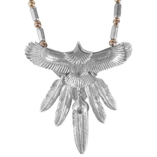 タディアンドキング SV 中イーグル ホイール フェザー 中空ビーズ カスタム ネックレス シルバー系【中古】