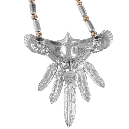 タディアンドキング SV 中イーグル ホイール フェザー 中空ビーズ カスタム ネックレス シルバー系【中古】