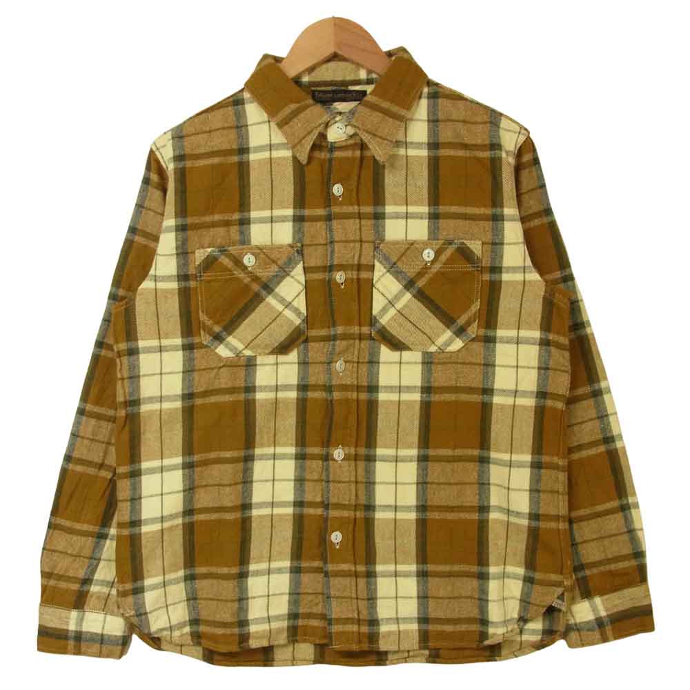 FULLCOUNT フルカウント 4990 マチ付 ヘビーネル チェック 長袖 シャツ コットン ブラウン系 40【中古】