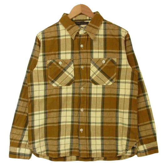 FULLCOUNT フルカウント 4990 マチ付 ヘビーネル チェック 長袖 シャツ コットン ブラウン系 40【中古】