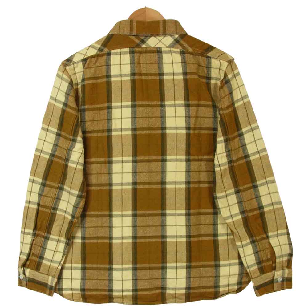 FULLCOUNT フルカウント 4990 マチ付 ヘビーネル チェック 長袖 シャツ コットン ブラウン系 40【中古】