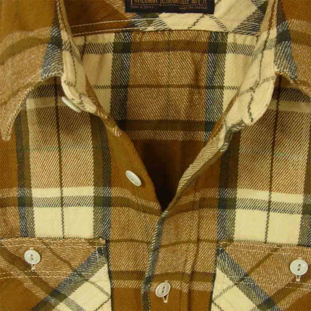 FULLCOUNT フルカウント 4990 マチ付 ヘビーネル チェック 長袖 シャツ コットン ブラウン系 40【中古】