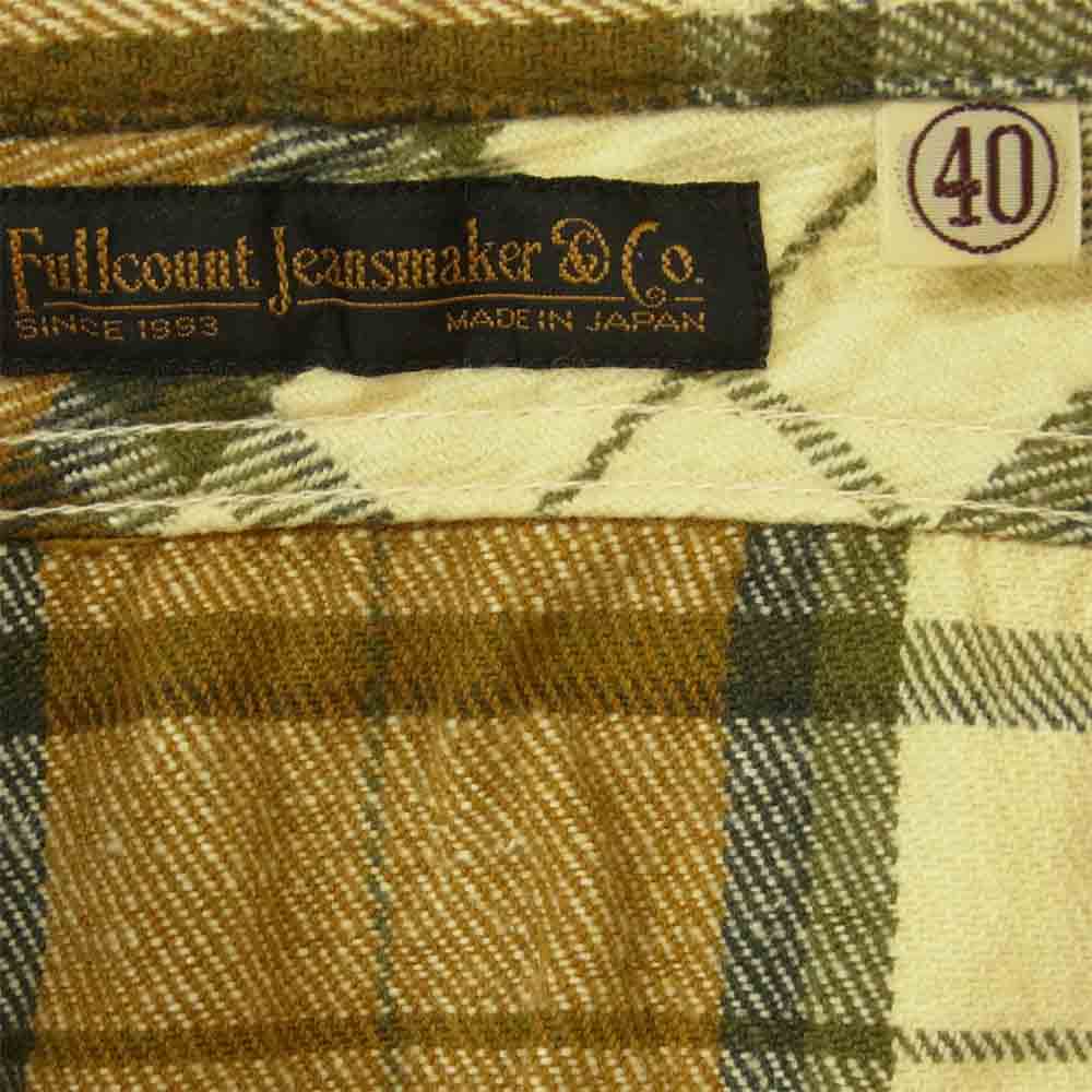 FULLCOUNT フルカウント 4990 マチ付 ヘビーネル チェック 長袖 シャツ コットン ブラウン系 40【中古】