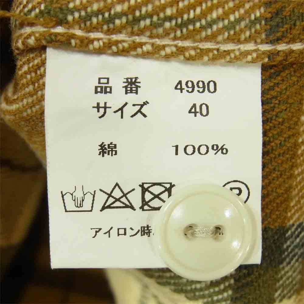 FULLCOUNT フルカウント 4990 マチ付 ヘビーネル チェック 長袖 シャツ コットン ブラウン系 40【中古】