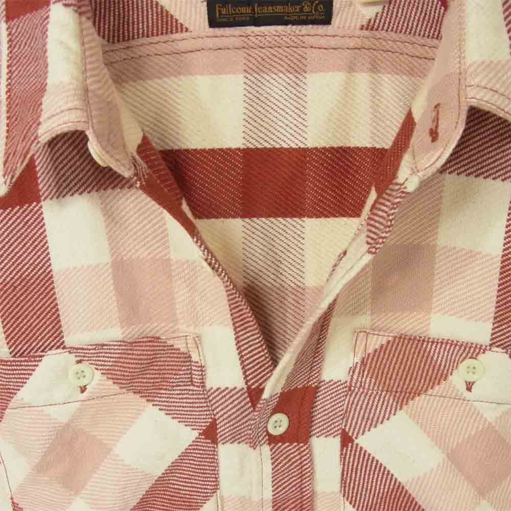 FULLCOUNT フルカウント ORIGINAL CHECK NEL SHIRTS マチ付 ヘビーネル チェック 長袖 シャツ レッド系 ホワイト系 42【中古】