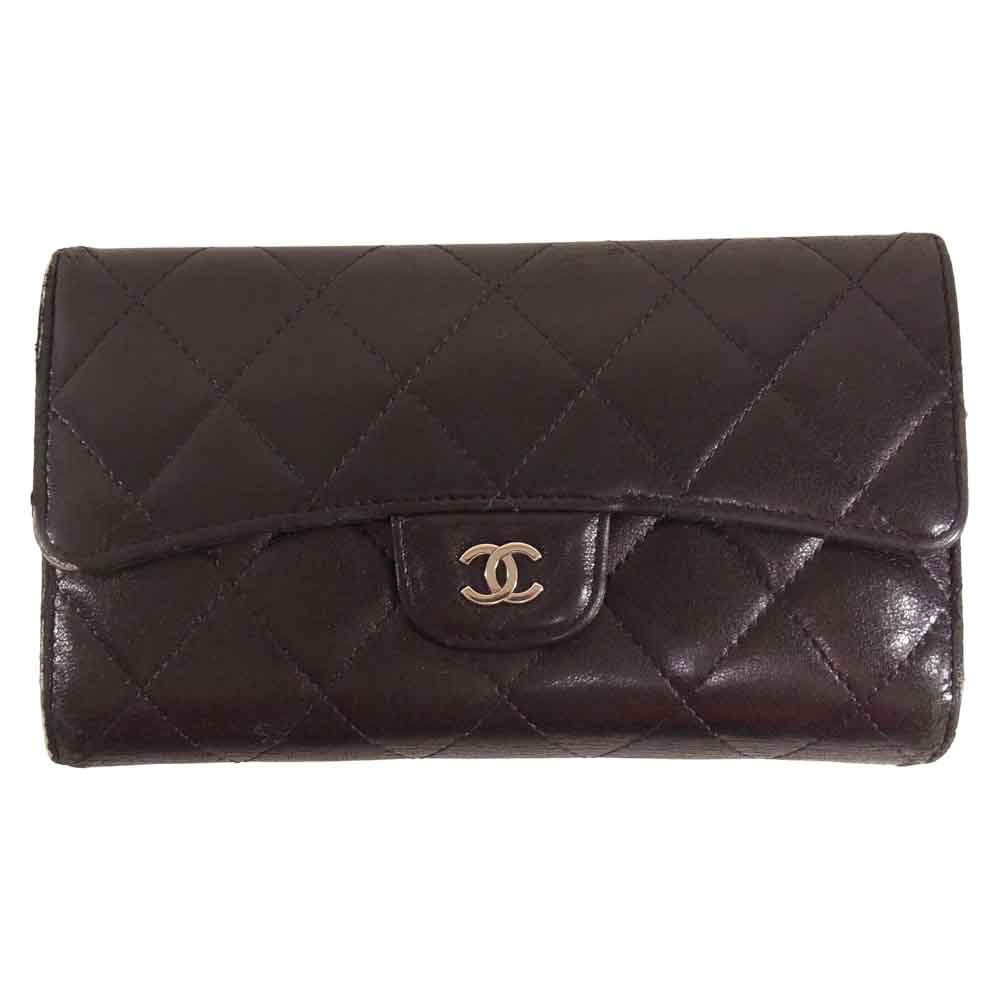 CHANEL シャネル A31506 マトラッセ ラムスキン 3つ折り ウォレット 長財布 ブラック系 ブラウン系【中古】