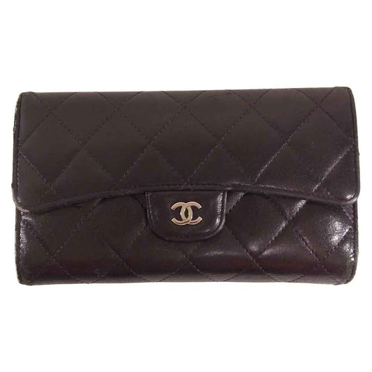 CHANEL シャネル A31506 マトラッセ ラムスキン 3つ折り ウォレット 長財布 ブラック系 ブラウン系【中古】