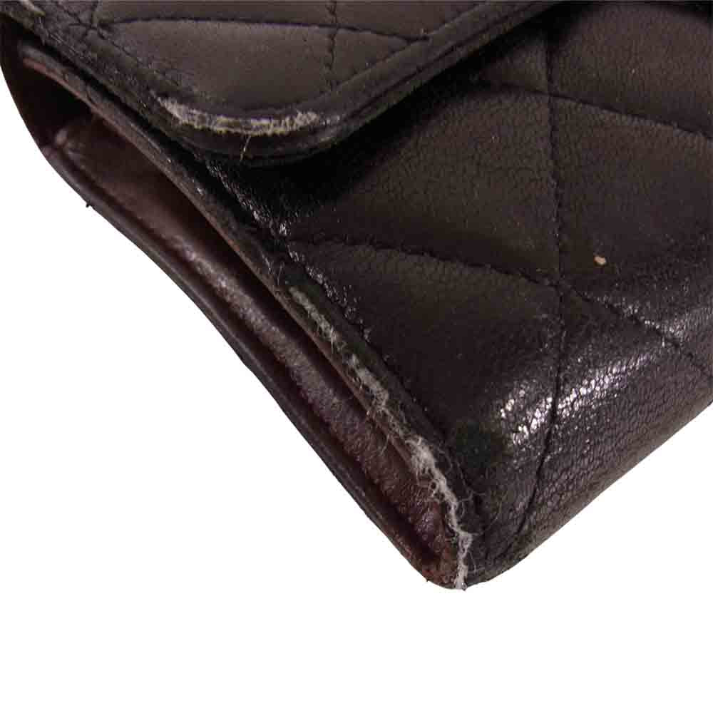 CHANEL シャネル A31506 マトラッセ ラムスキン 3つ折り ウォレット 長財布 ブラック系 ブラウン系【中古】