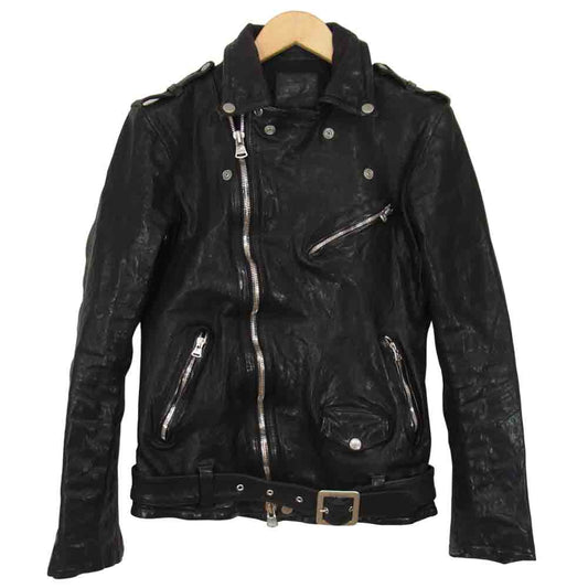 イサムカタヤマ バックラッシュ 1773-07 ジャパン ショルダー 製品染め レザー ダブル ライダース ジャケット ブラック系 1【美品】【中古】