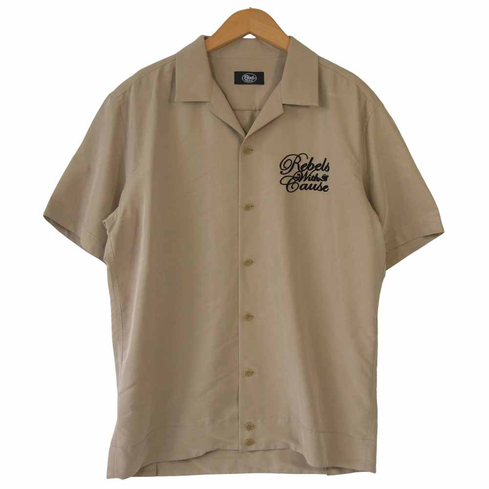 RUDE GALLERY BLACK REBEL ルードギャラリーブラックレーベル バックプリント 半袖 オープンカラー シャツ ベージュ系 L【中古】