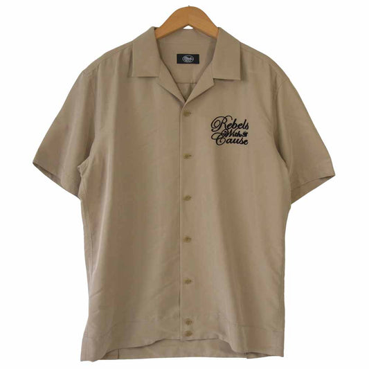 RUDE GALLERY BLACK REBEL ルードギャラリーブラックレーベル バックプリント 半袖 オープンカラー シャツ ベージュ系 L【中古】
