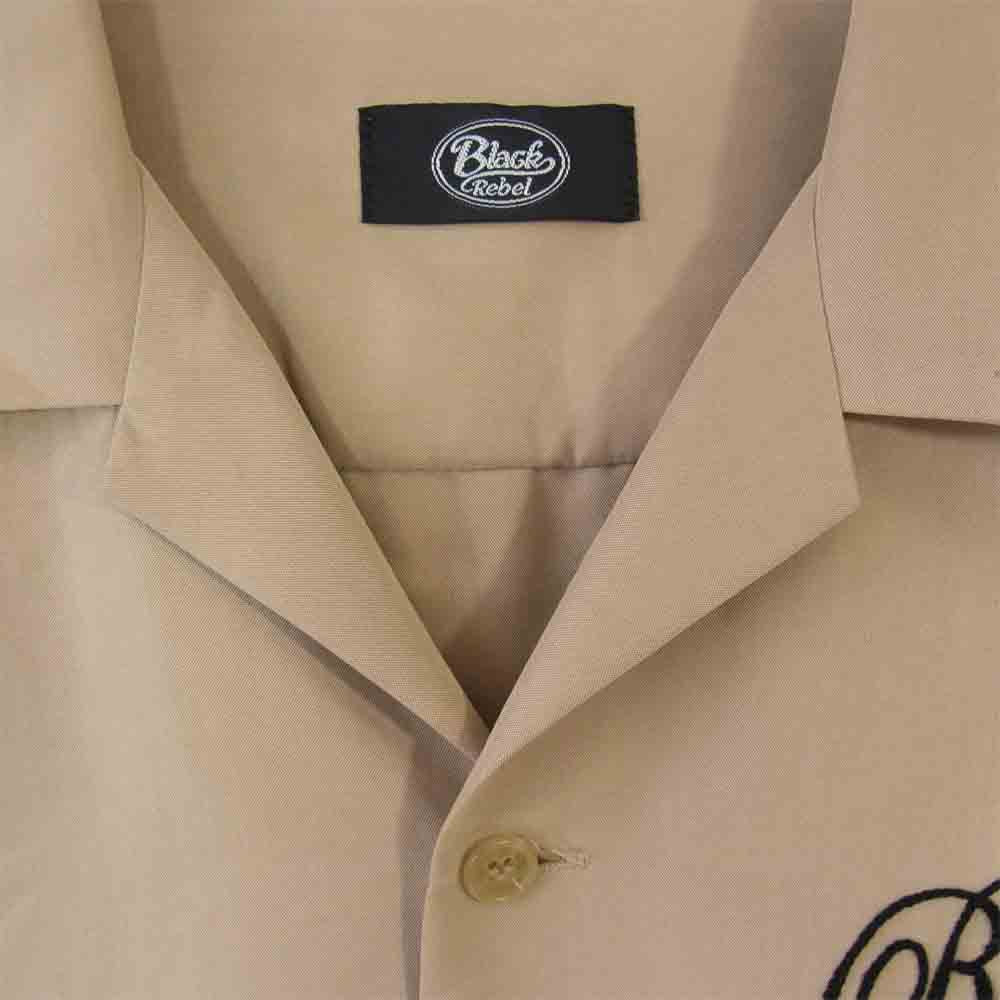 RUDE GALLERY BLACK REBEL ルードギャラリーブラックレーベル バックプリント 半袖 オープンカラー シャツ ベージュ系 L【中古】