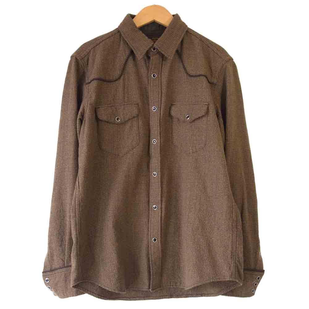 RUDE GALLERY BLACK REBEL ルードギャラリーブラックレーベル ウール×コットン ハウンドトゥース ウエスタンシャツ シャツ ブラウン系 M【中古】