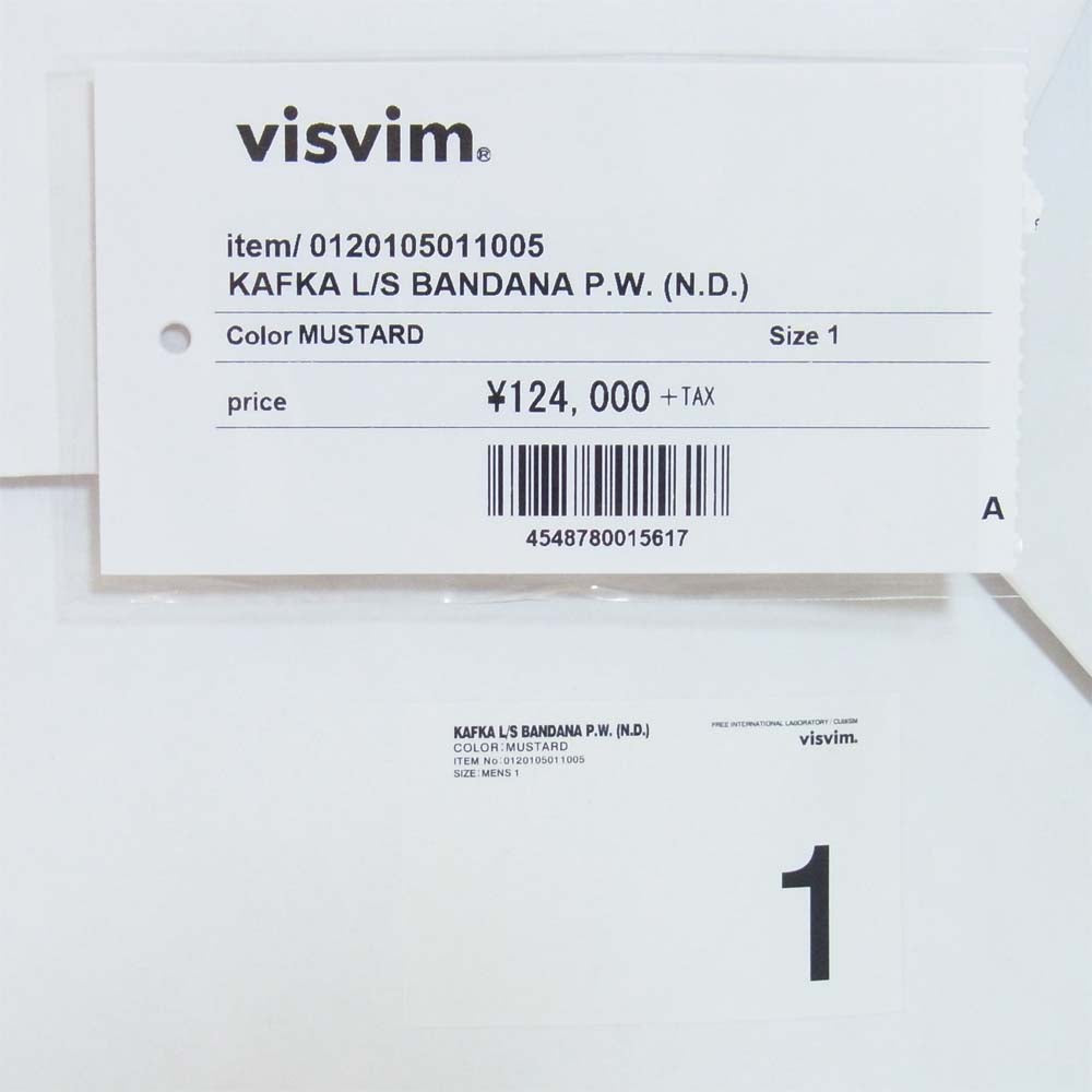 VISVIM ビズビム 120105011005 KAFKA L/S BANDANA P.W.(N.D.) バンダナ シャツ マスタード系 1【新古品】【未使用】【中古】