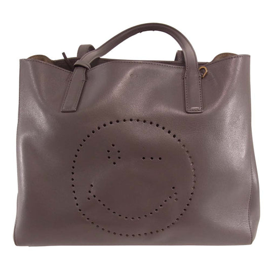 Anya Hindmarch アニヤ・ハインドマーチ スマイル レザー トート バッグ グレー系【中古】