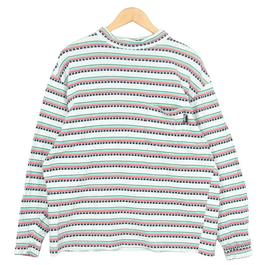 STUSSY ステューシー 80s 初期タグ USA製 ショーンフォント ヴィンテージ 総柄 ボーダー ポケット L/S Tシャツ マルチカラー系 L【中古】