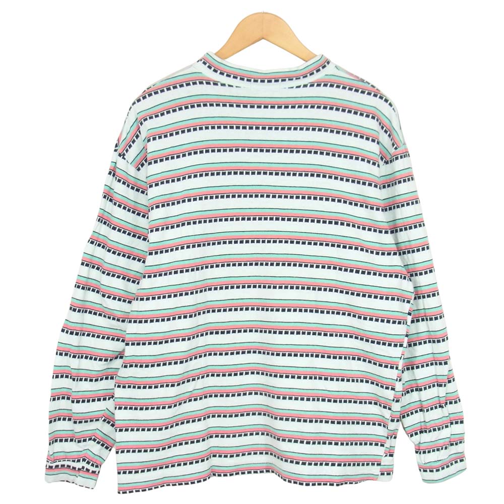 STUSSY ステューシー 80s 初期タグ USA製 ショーンフォント ヴィンテージ 総柄 ボーダー ポケット L/S Tシャツ マルチカラー系 L【中古】