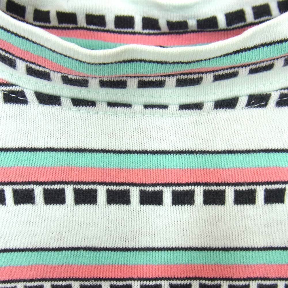 STUSSY ステューシー 80s 初期タグ USA製 ショーンフォント ヴィンテージ 総柄 ボーダー ポケット L/S Tシャツ マルチカラー系 L【中古】