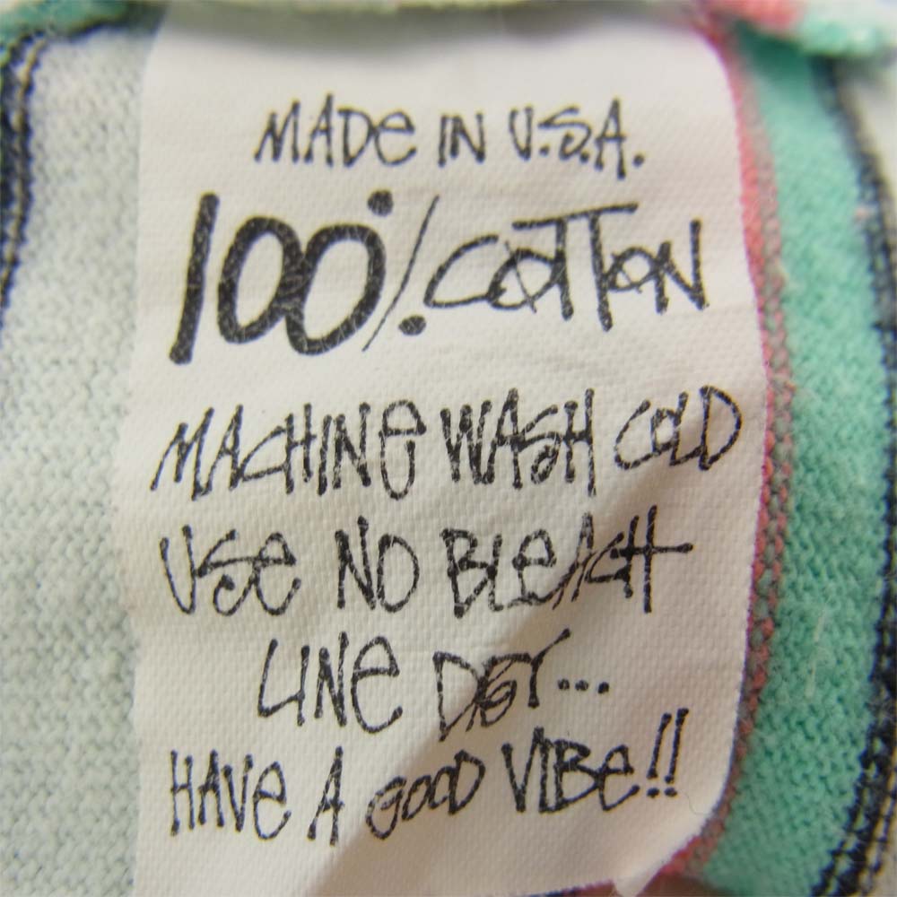 STUSSY ステューシー 80s 初期タグ USA製 ショーンフォント ヴィンテージ 総柄 ボーダー ポケット L/S Tシャツ マルチカラー系 L【中古】