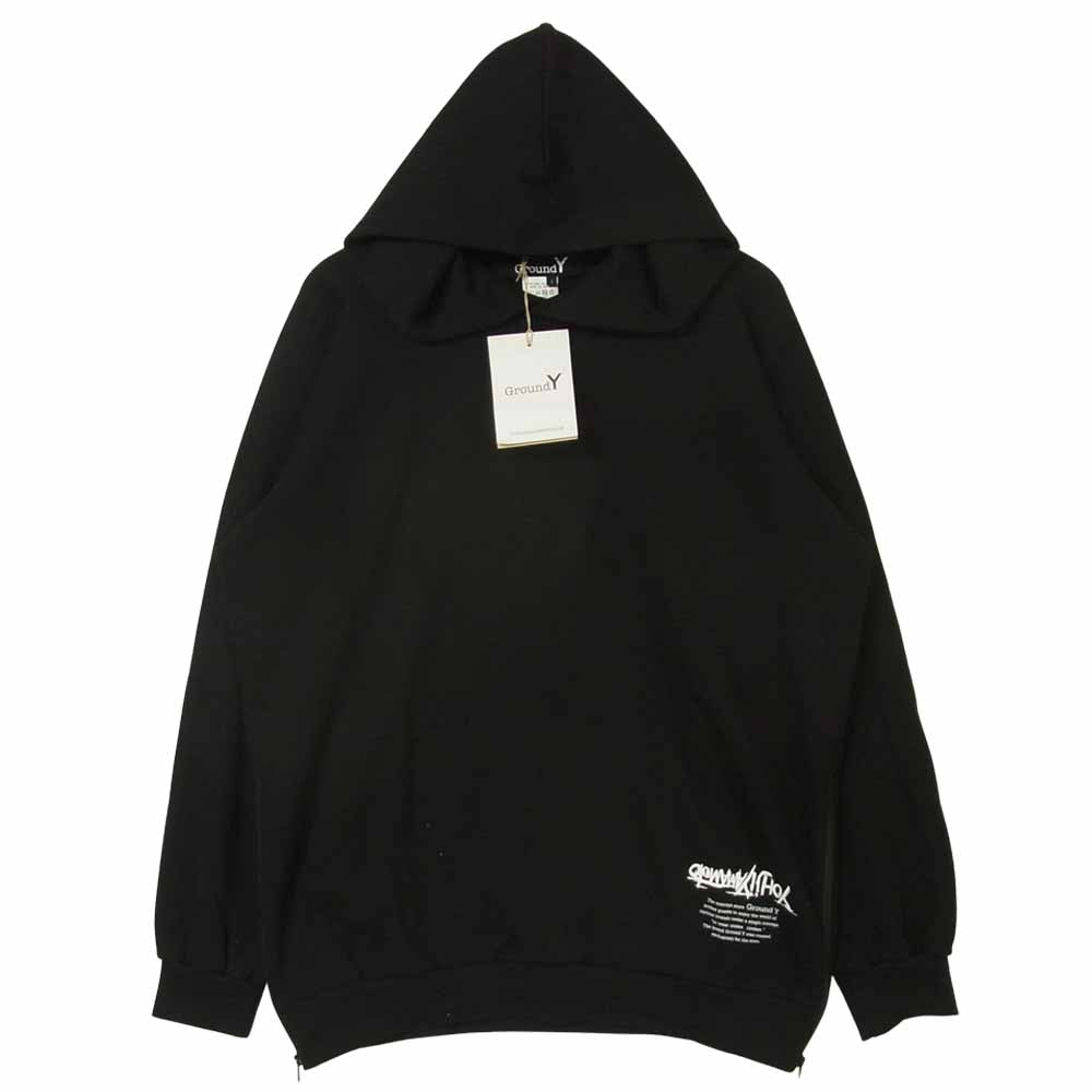 Yohji Yamamoto ヨウジヤマモト GroundY GA-T75-079 Upside Down LOGO Side Zipper Hoodie ジップ パーカー ブラック系 3【新古品】【未使用】【中古】