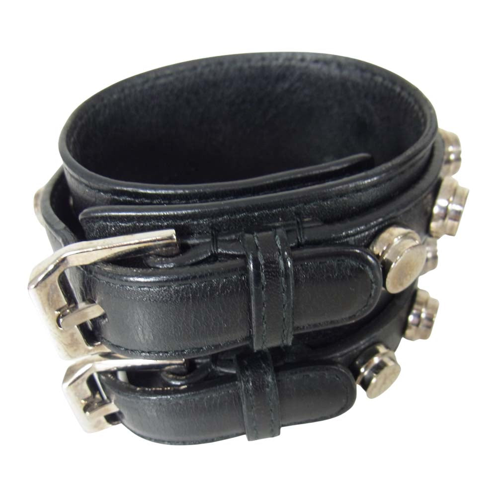 SAINT LAURENT サンローラン 314569 BORON 2連 スタッズ レザー ブレスレット バングル ブラック系【中古】