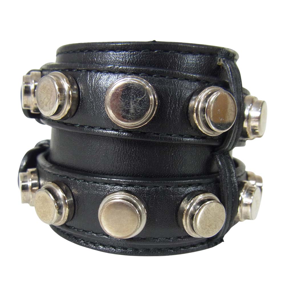 SAINT LAURENT サンローラン 314569 BORON 2連 スタッズ レザー ブレスレット バングル ブラック系【中古】