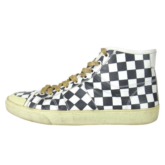 SAINT LAURENT サンローラン 16SS VU 418815 Court Classic Surf & Sound SL Checker チェッカー ハイカット スニーカー ブラック系 42【中古】