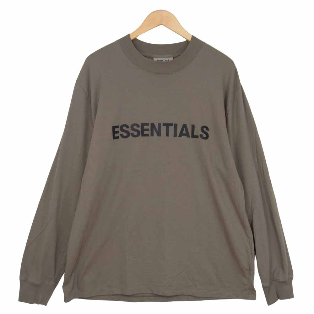 FEAR OF GOD フィアオブゴッド ESSENTIALS Boxy Long Sleeve T-Shirt Applique Logo エッセンシャル ボクシー ロングスリーブ アップリケ ロゴ Tシャツ カーキ系 L【美品】【中古】
