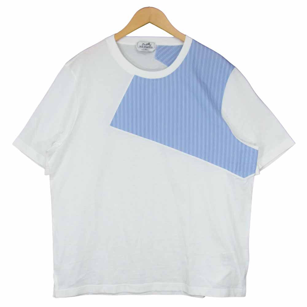 HERMES エルメス 国内正規品 ストライプ 切替 カットソー ホワイト系 XL【極上美品】【中古】