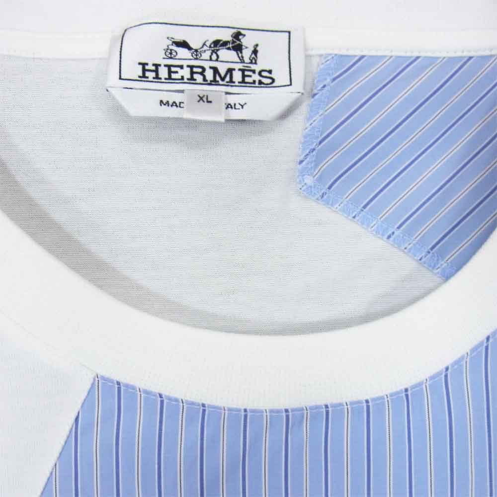 HERMES エルメス 国内正規品 ストライプ 切替 カットソー ホワイト系 XL【極上美品】【中古】