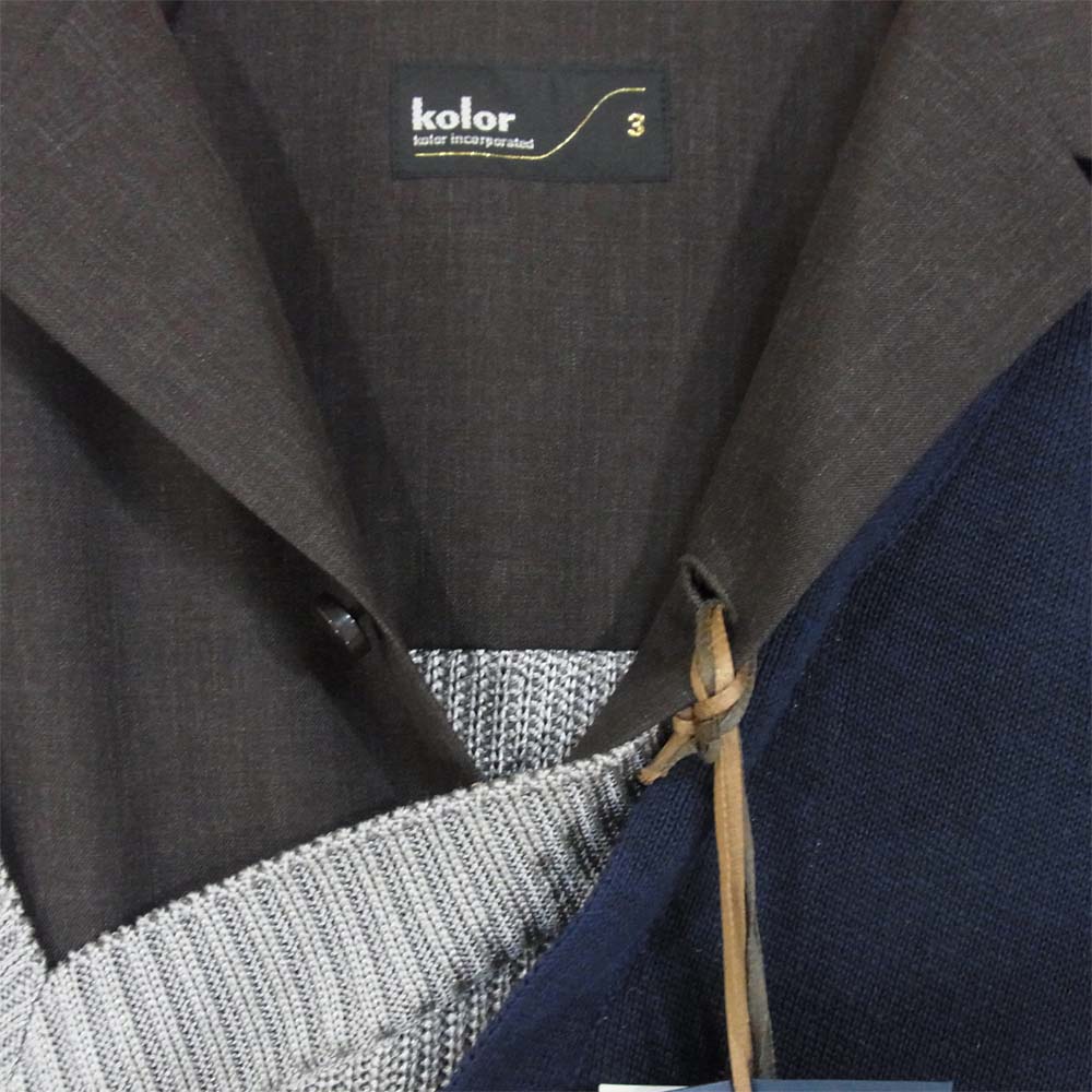 kolor カラー 21SS 21SCM-N0432 ドッキング ニット レーヨン コットン シャツ 灰紺系 3【極上美品】【中古】
