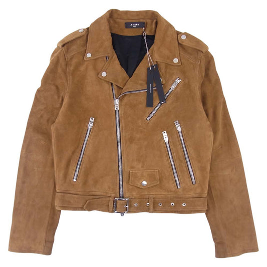 アミリ ヌバック スエード レザー ダブルライダース ジャケット ブラウン系 54【美品】【中古】