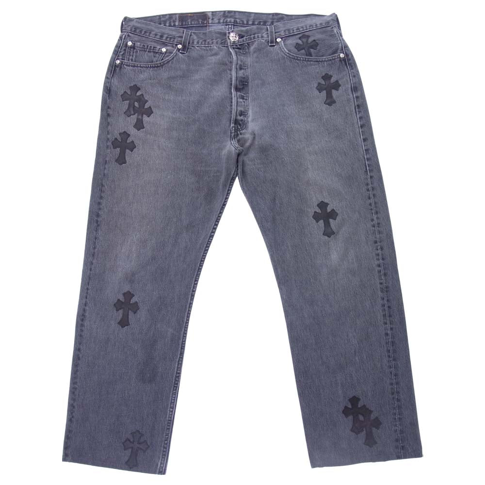 CHROME HEARTS クロムハーツ（原本無） LEVI'S リーバイス 501 レザークロスパッチ デニムパンツ ブラック系【美品】【中古】