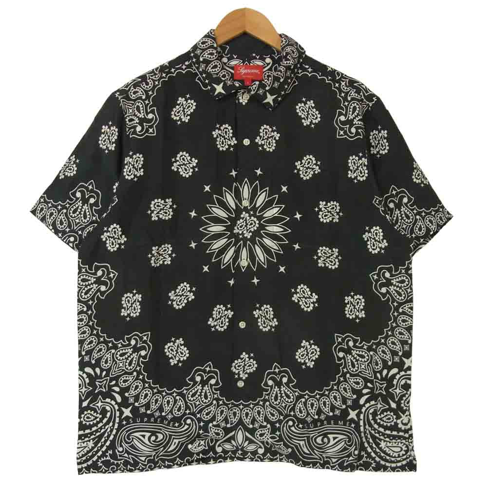Supreme シュプリーム 21SS Bandana Silk S/S Shirt バンダナ シルク 半袖 シャツ ブラック系 L【新古品】【未使用】【中古】
